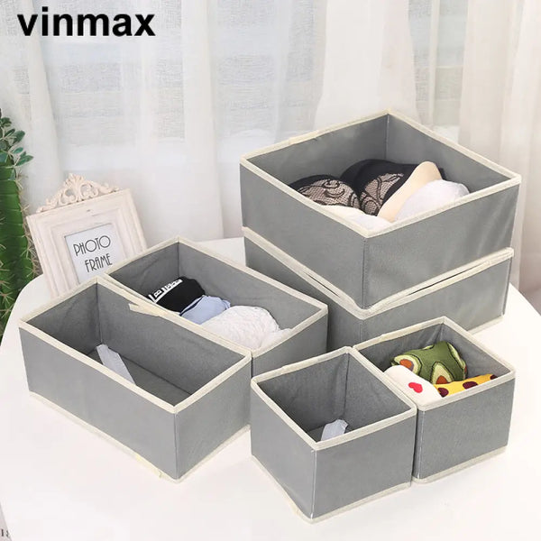 Vinmax Lidless Fabric Boxes For Storing Greeting Cards Drawer Arrangement Storage Box Six-Piece Set