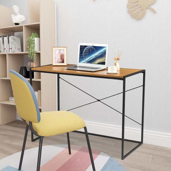 Light Walnut Wood MDF with Triamine Computer Desk Black