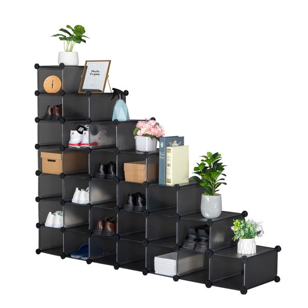 7-Tier 28-Pair Plastic Shoe Rack Storage Cabinet