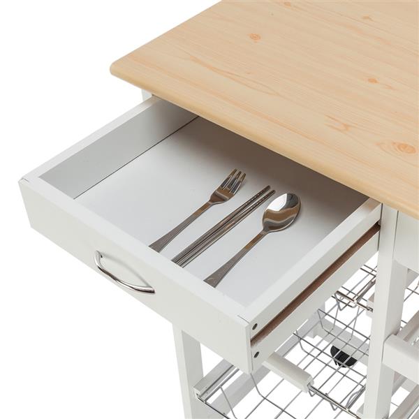 Moveable Kitchen Cart White with Two Drawers & Two Wine Racks & Three Baskets